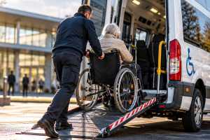 Wer befördert in Zukunft Personen mit Handicap? Krankenfahrdienste und Taxi- und Mietwagenunternehmen sollen in Zukunft noch mehr sparen. Bild: Redaktion taxi heute/KI-generiert
