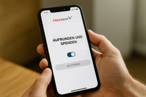 Symbolbild: Ein Freenow-Nutzer aktiviert in der App die Funktion „Aufrunden und Spenden“. Die gesammelten Beträge kommen dem ASB-Wünschewagen zugute, der schwerstkranken Menschen letzte Wünsche erfüllt. | KI-generiert