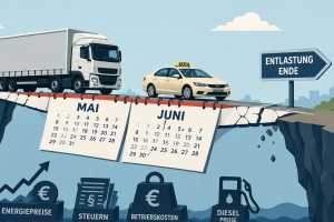 Zwei Monate werden die Steuern auf Benzin und Diesel um 17 Cent gekürzt. Unklar ist sowohl, wieviel die Mineralölindustrie davon weitergibt, als auch, wie es danach weitergeht.| Foto: taxi-heute Redaktion / KI