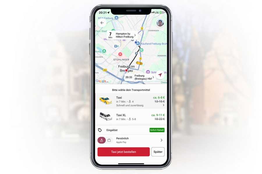 Vom Münster über Klein-Venedig bis zum Stadion – FreeNow startet digitale Taxivermittlung in Freiburg Bild: FreeNow