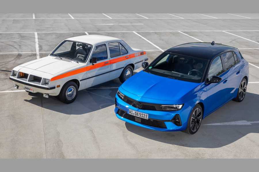 In guter Tradition: das Opel Safety Vehicle OSV 40 und der heutige Astra mit seinen modernen Assistenzsystemen. (Foto: Stellantis)