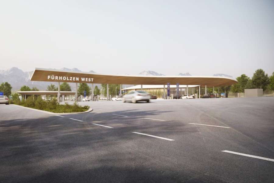 Zur modernen Raststation Fürholzen West sollen auch Ladesäulen der neuesten Generation gehören. (Abb.: innogy)