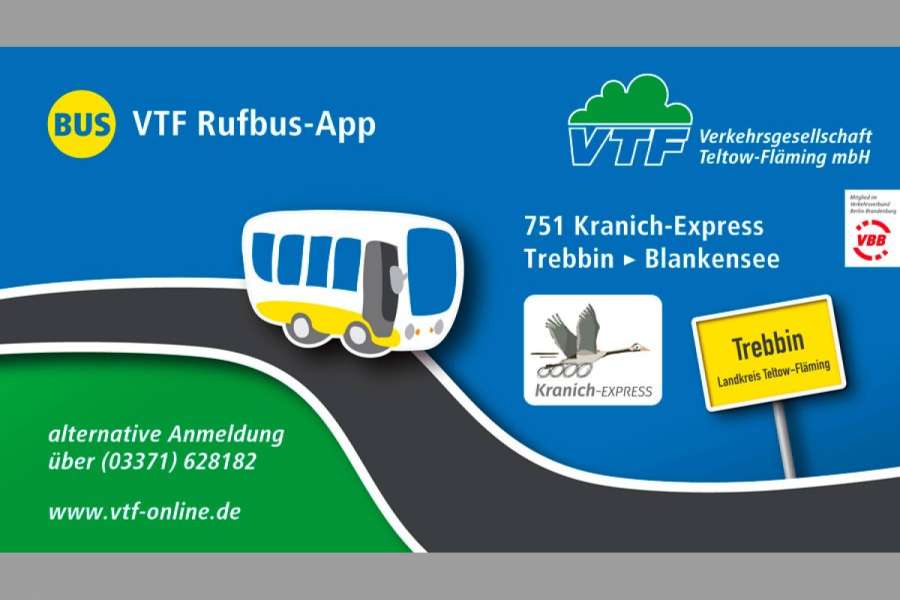 Die Linienkonzession hat die Verkehrsgesellschaft Teltow-Fläming (VTF), die den Rufbus auch bewirbt. (Abb.: VTF) 
