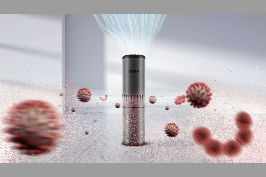 Die Luftreiniger saugen Innenraumluft an und stoßen die durch UV-Licht auch von Viren gereinigte Luft wieder aus. (Foto: Osram)