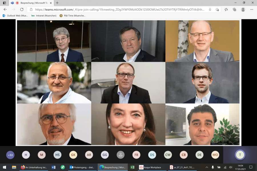 Mit der Vorstellung der neuen Führungsspitze begann Herwig Kollar (oben links) den öffentlichen Teil der Mitgliederversammlung. (Screenshot: Dietmar Fund)