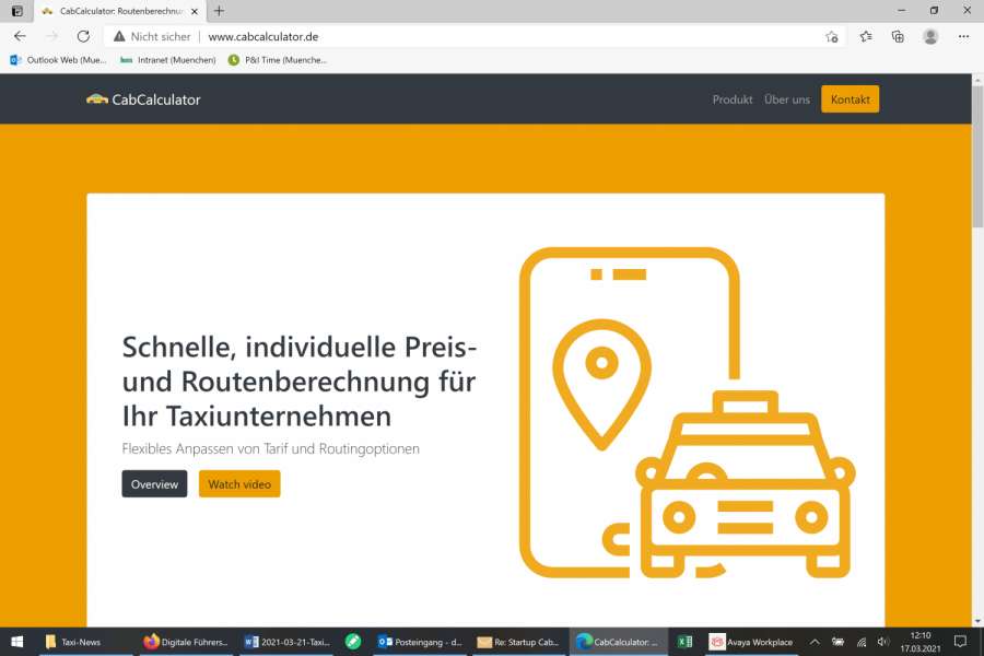 Über die Homepage kann man sich über CabCalculator informieren und einen Beratungstermin vereinbaren. (Screenshot: CabCalcutator)