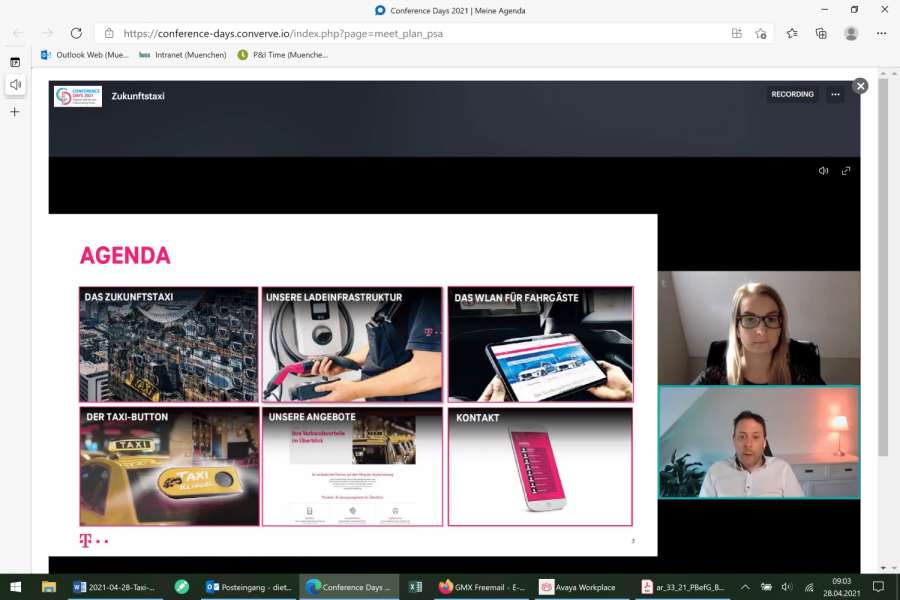 Christian Meyer und Stina Perbandt sind die direkten Ansprechpartner der Telekom für Fragen zur Elektrifizierung und Digitalisierung von Taxis. (Screenshot: Dietmar Fund)