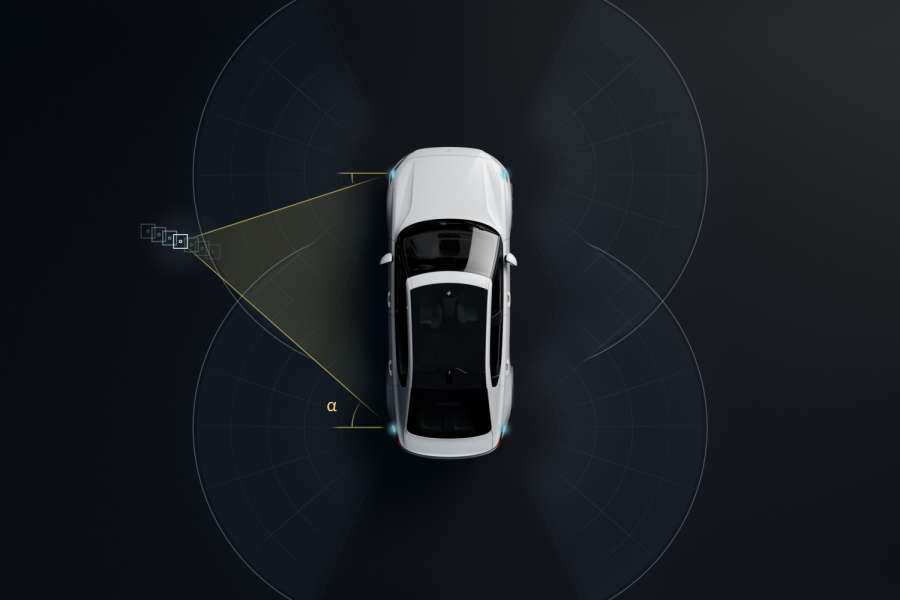 Sensoren im Fahrzeug fragen ab, ob sich ein Berechtigter (hier links) nähert und das Auto öffnen darf. (Abb.: Polestar)