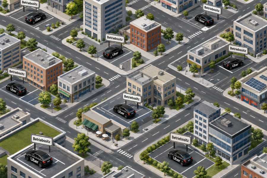 Jeder Parkplatz ein Betriebssitz? Die Plattformen wollen nach dem BGH-Urteil, dass die Rückkehrpflicht bestätigte, nun wohl den Betriebssitz neu definieren.| Foto: Symbolbild, KI-generiert