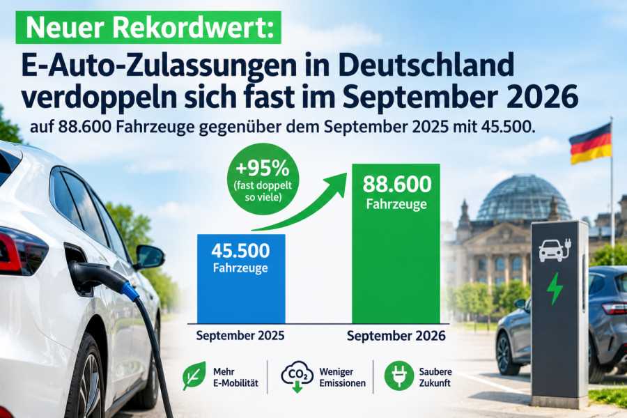 Die Registrierungen von E-Autos stiegen im September im Vergleich zum Vorjahresmonat um 95 % auf 88.600 Einheiten. (Foto: KI-generiert)