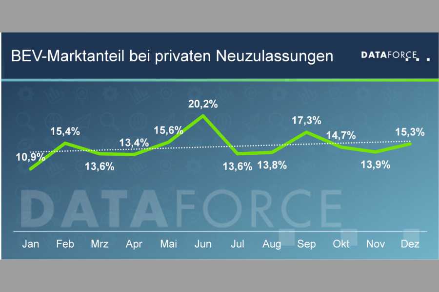 The registration numbers for BEVs are still low in the private market. | Photo: Dataforce
