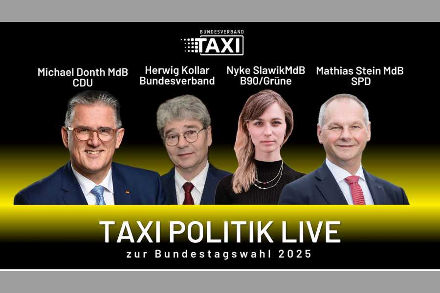 Am 17. Januar 2025 findet ein TAXI POLITIK LIVE zur Bundestagswahl 2025 online statt.| Foto: BVTM