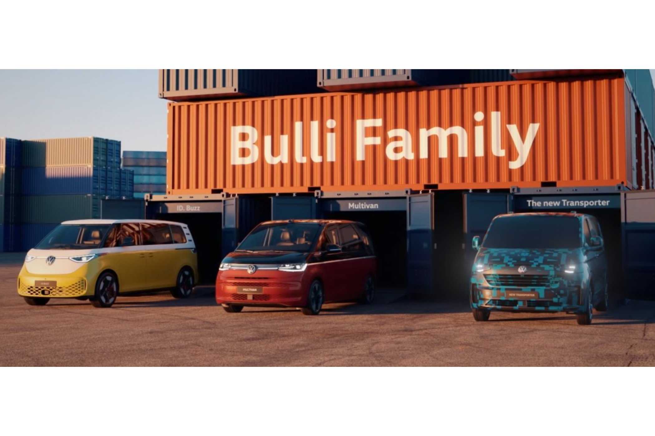 The Bulli-Family: VW Nutzfahrzeuge fächert sein Portfolio weit auf, vom MEB-Van ID.Buzz über den MQB-T7 Multivan bis hin zum Ford-Derivat dem T7 Nutz. | Foto: VWN