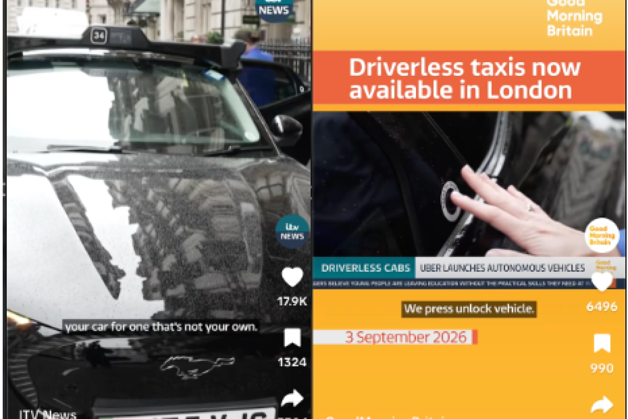 Auf TikTok "explodieren" die Anfragen rund ums Robotaxi.| Foto: TikTok/goodmorningbritain