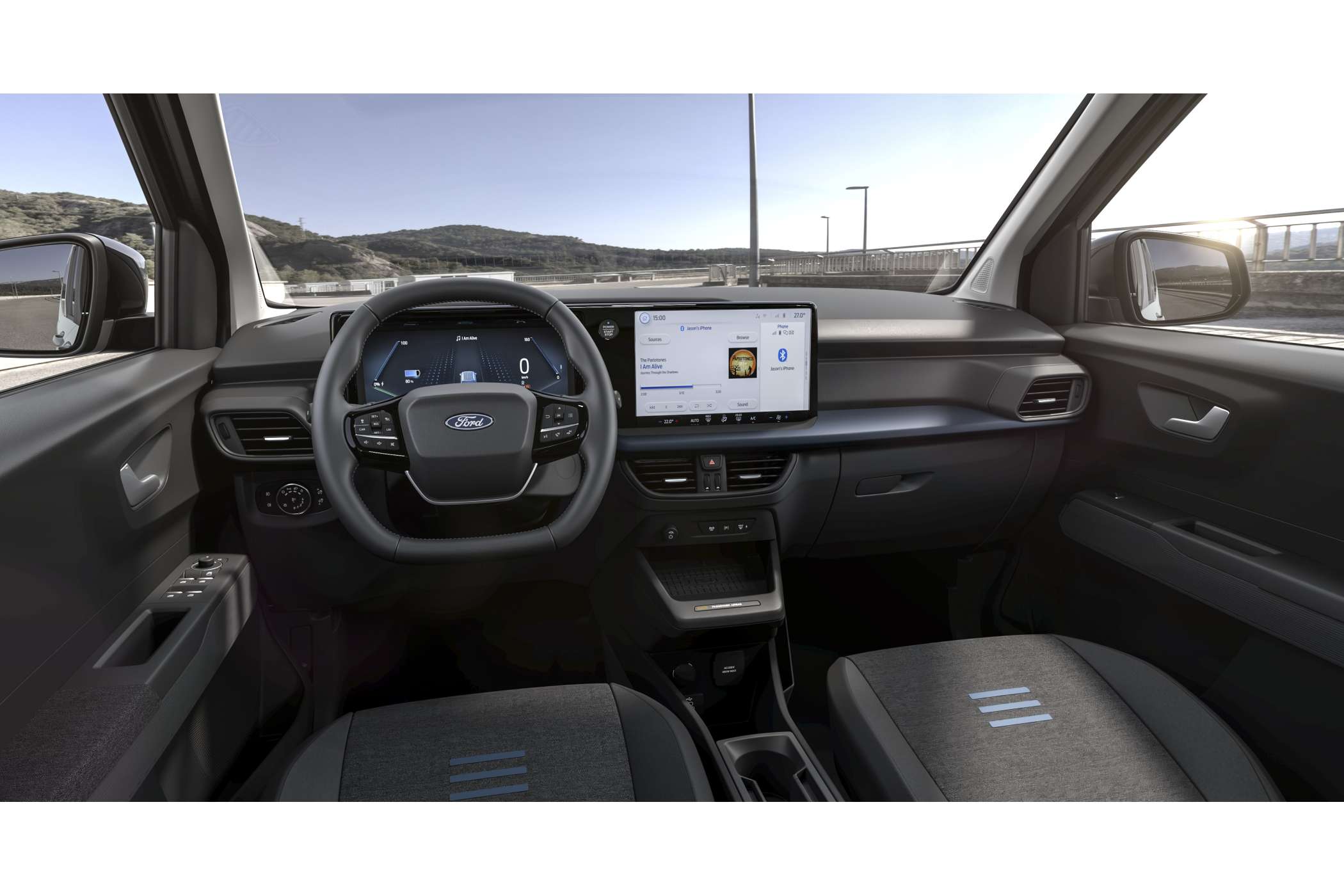 Die Armaturentafel ist aufgeräumt. Ihr wichtigstes Element ist ein 12-Zoll-Touchscreen. (Foto: Ford)