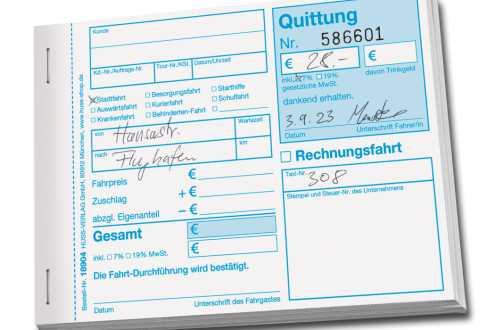 Taxi-Quittungen mit Durchschlag