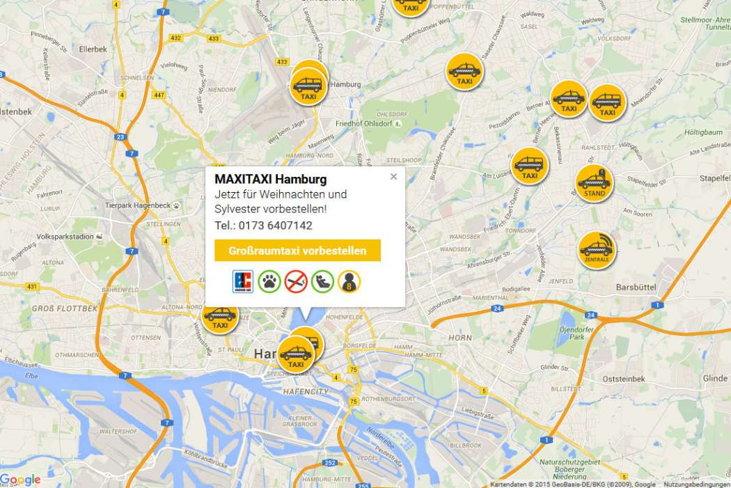 Die Taxifahrer sollen selbst entscheiden können, wann sie ihren Standort aktualisieren und für Fahrgäste auf der Seite hallo.taxi sichtbar sind. (Abb.: Medienvertretung Hamburg)