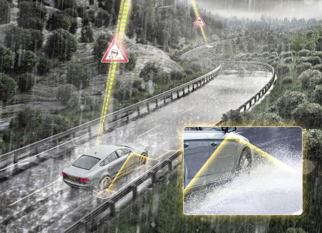 Die Kameras am Fahrzeug und Sensordaten aus den Reifen nutzt der Zulieferer für Aquaplaning-Warnungen. (Foto: Continental)