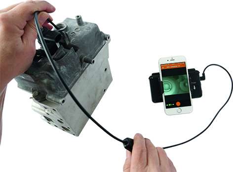 Das Endoskop wird per Kabel mit einem Smartphone verbunden. (Foto: Kunzer)