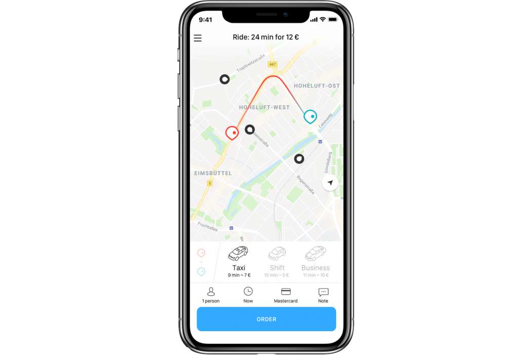 Mit der App Shift Mobility kann man zwischen Taxis und Mietwagen wählen. (Abb.: Talex mobile Solutions)