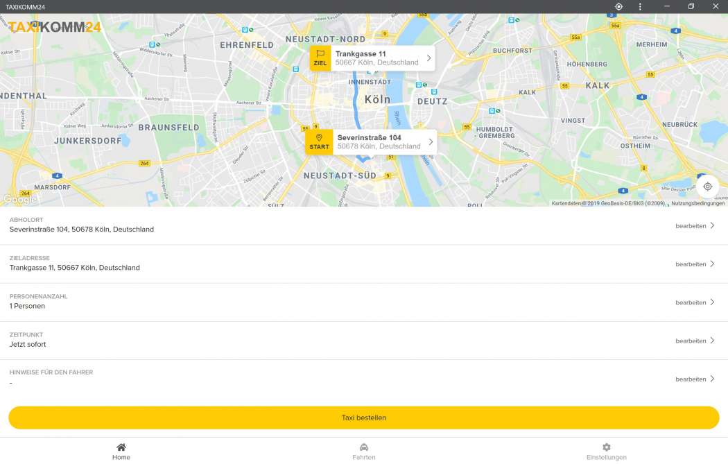 Das auf Smartphones in den Taxis basierende Vermittlungssystem von ExRam ist nun auch per App und PC ansteuerbar. (Abb.: ExRam)