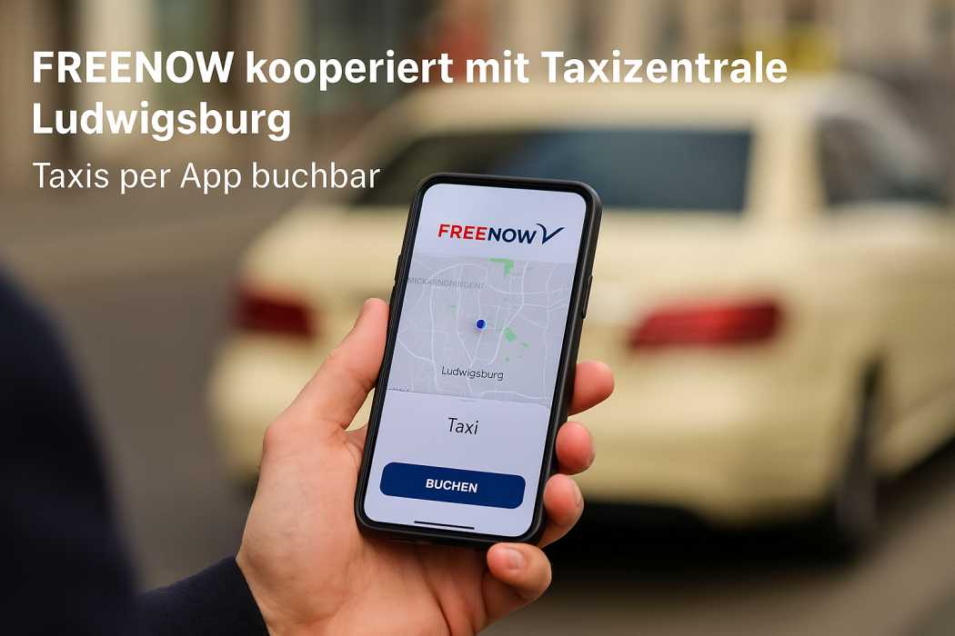 By app to the taxi: Through the new cooperation between FREENOW and the Ludwigsburg Taxi Center, passengers can now use digital booking and contactless payment. | Photo: AI-generated