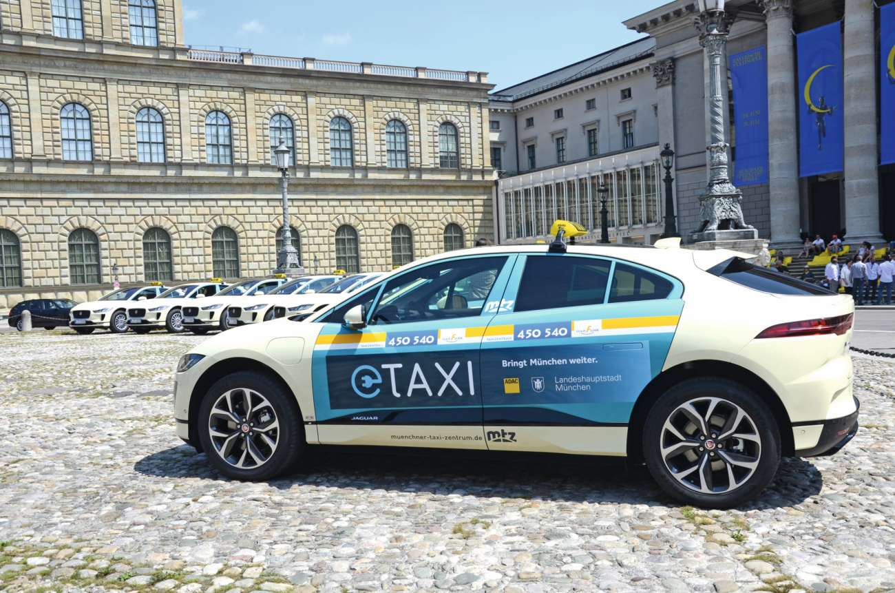 Das Elektrotaxi auf der Basis des Jaguar I-Pace rollt seit August zuerst einmal in München. Bild: Dietmar Fund