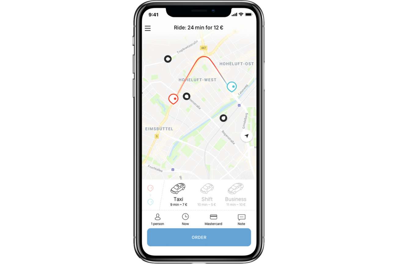 Mit der App Shift Mobility kann man zwischen Taxis und Mietwagen wählen. Bild: Talex mobile Solutions