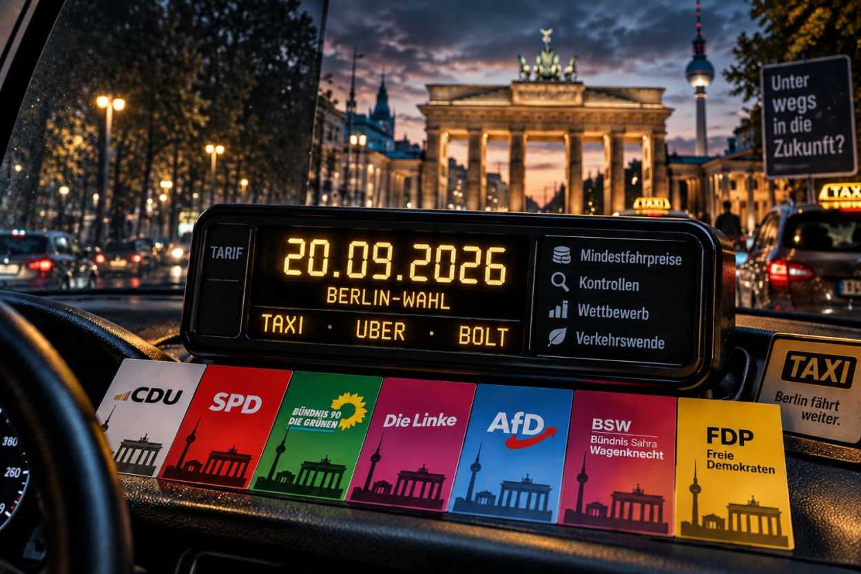 Symbolbild: Die Berlin Wahl entscheidet auch, wie es in Zukunft mit dem Taxi in der Hauptstadt weitergeht.| Foto: KI-generiert